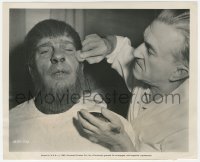 4w1299 HOUSE OF DRACULA candid 8.25x10 still 1945 Jack Pierce puts Wolf Man makeup on Lon Chaney Jr.!