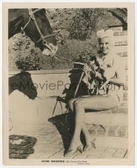 4w1346 JAYNE MANSFIELD 8x10 still 1950s she's relaxing at her home with two tiny dogs & horse!