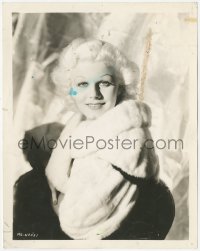 4w1347 JEAN HARLOW 8x10.25 still 1930s the platinum blonde with white fur on her shoulders!