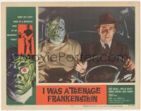 4w0599 I WAS A TEENAGE FRANKENSTEIN LC #7 1957 close up of wacky monster with Whit Bissell in car!