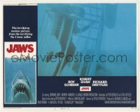 4w0611 JAWS int'l LC #1 1975 Richard Dreyfuss in underwater cage confronts Bruce the shark!