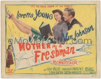 4w0225 MOTHER IS A FRESHMAN TC 1949 art of Loretta Young & Van Johnson, the cheer leader of the year