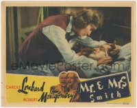 4w0680 MR. & MRS. SMITH LC 1941 c/u of Carole Lombard shaving Robert Montgomery in bed, Hitchcock!