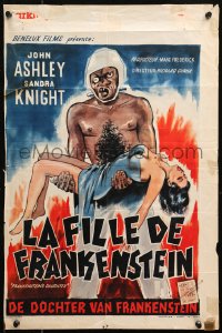 5j0125 FRANKENSTEIN'S DAUGHTER Belgian 1958 full-length art of wacky monster holding sexy girl!