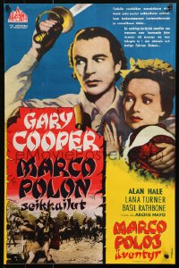 5j0150 ADVENTURES OF MARCO POLO Finnish R1950s art of Gary Cooper, Basil Rathbone, Sigrid Gurie!