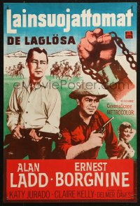 5j0153 BADLANDERS Finnish 1959 completely different images of Alan Ladd & Ernest Borgnine in action!