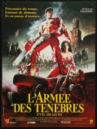 5j0320 ARMY OF DARKNESS French 16x21 1992 Sam Raimi, great art of Bruce Campbell w/chainsaw hand!