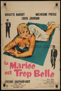 5j0329 BRIDE IS MUCH TOO BEAUTIFUL French 16x24 1956 art of sexy Brigitte Bardot by Andre Bertrand!