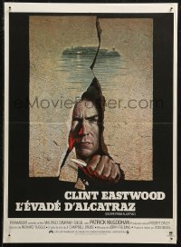 5j0340 ESCAPE FROM ALCATRAZ French 16x22 1979 cool artwork of Clint Eastwood busting out by Lettick!