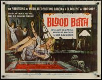 5j0854 BLOOD BATH 1/2sh 1966 AIP, cool artwork of sexy babe being lowered into a pit of horror!