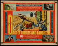 5j0872 DAYS OF THRILLS & LAUGHTER 1/2sh 1961 Charlie Chaplin, Laurel & Hardy, cool train chase art!