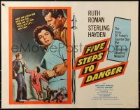 5j0883 FIVE STEPS TO DANGER 1/2sh 1957 great artwork of Sterling Hayden handcuffed to Ruth Roman!