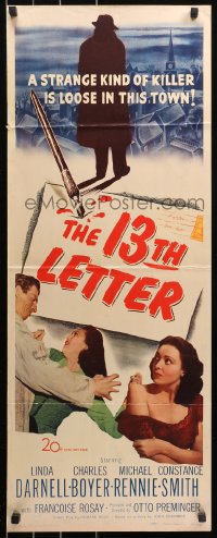 5j0510 13th LETTER insert 1951 Otto Preminger, Linda Darnell, a strange kind of killer is loose!