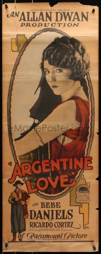 5j0515 ARGENTINE LOVE insert 1924 profile portrait of Bebe Daniels and gaucho Ricardo Cortez, rare!