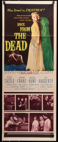 5j0519 BACK FROM THE DEAD insert 1957 Peggie Castle lived to destroy, cool sexy horror art & image!