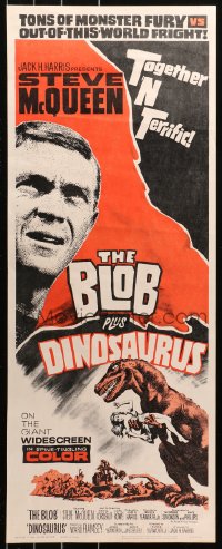 5j0527 BLOB /DINOSAURUS insert 1964 great close up of Steve McQueen, plus art of T-Rex w/girl!