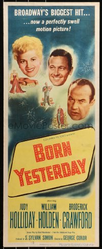 5j0534 BORN YESTERDAY insert 1951 headshots of Judy Holliday, William Holden & Broderick Crawford!