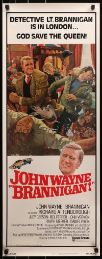 5j0535 BRANNIGAN insert 1975 great Robert McGinnis art of fighting John Wayne in England!