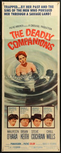 5j0549 DEADLY COMPANIONS insert 1961 first Peckinpah, art of sexy Maureen O'Hara caught swimming!