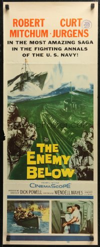 5j0555 ENEMY BELOW insert 1958 Robert Mitchum & Curt Jurgens in the amazing saga of the U.S. Navy!