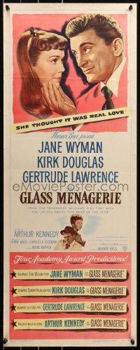 5j0563 GLASS MENAGERIE insert 1950 Jane Wyman thinks she loves Kirk Douglas, Tennessee Williams!