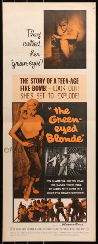 5j0567 GREEN-EYED BLONDE insert 1957 sexy smoking bad girl Susan Oliver in tight shirt & jeans!