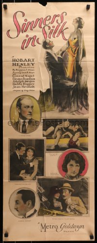 5j0632 SINNERS IN SILK insert 1924 Menjou woos flapper but steps aside for lost son, ultra rare!