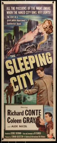 5j0634 SLEEPING CITY insert R1956 great art of Richard Conte & sexy Coleen Gray, all the passions!