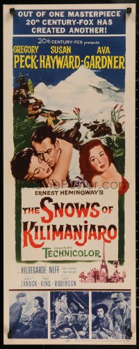 5j0636 SNOWS OF KILIMANJARO insert 1952 art of Gregory Peck, Susan Hayward & Ava Gardner in Africa!