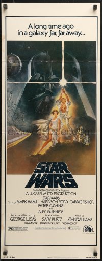 5j0643 STAR WARS insert 1977 George Lucas classic, iconic Tom Jung art of Vader over Luke & Leia!