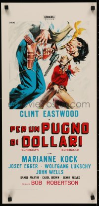 5j0702 FISTFUL OF DOLLARS Italian locandina R1970s different artwork of generic cowboy by Symeoni!