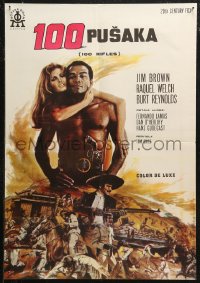 5j1005 100 RIFLES Yugoslavian 19x27 1969 Jim Brown, Raquel Welch & Burt Reynolds, Jean Mascii!