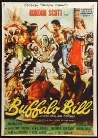 5j1033 BUFFALO BILL Yugoslavian 20x28 1965 different art of Gordon Scott vs Native Americans!