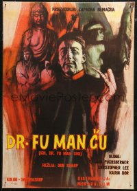 5j1070 FACE OF FU MANCHU Yugoslavian 19x27 1965 art of Asian villain Christopher Lee, Sax Rohmer!