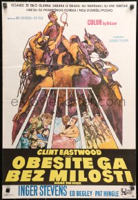 5j1093 HANG 'EM HIGH Yugoslavian 19x28 1968 Clint Eastwood, they hung the wrong man, cool art!