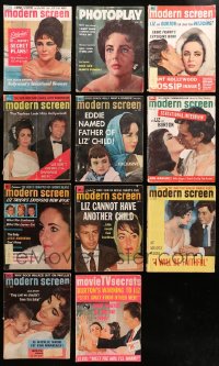 5m0863 LOT OF 11 MODERN SCREEN MOVIE MAGAZINES WITH ELIZABETH TAYLOR COVERS 1950s-1960s cool!