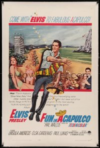 5p0184 FUN IN ACAPULCO linen 1sh 1963 Elvis Presley in fabulous Mexico with sexy Ursula Andress!