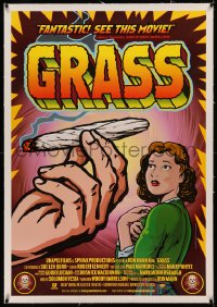 5p0192 GRASS linen 1sh 1999 history of marijuana in the U.S., Harrelson, great pseudo-retro drug art!