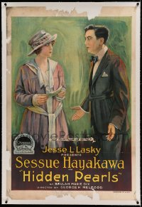 5p0200 HIDDEN PEARLS linen 1sh 1918 Sessue Hayakawa tells Florence Vidor his fortune is gone, rare!