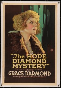 5p0201 HOPE DIAMOND MYSTERY linen 1sh 1921 art of Grace Darmond, cursed jewel serial, ultra rare!