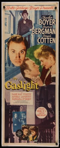 5p0127 GASLIGHT linen insert 1944 Ingrid Bergman, Joseph Cotten, Charles Boyer, Cukor, very rare!