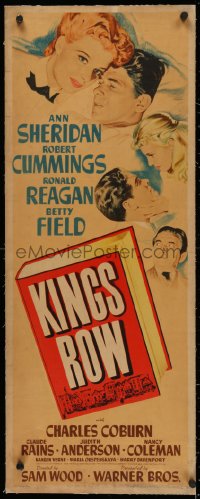 5p0128 KINGS ROW linen insert 1942 art of Ronald Reagan, Ann Sheridan & Robert Cummings, classic!