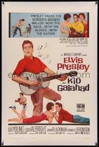 5p0205 KID GALAHAD linen 1sh 1962 art of Elvis Presley singing with guitar, boxing & romancing!