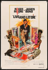 5p0219 LIVE & LET DIE linen West Hemi 1sh 1973 Robert McGinnis art of Roger Moore as James Bond!