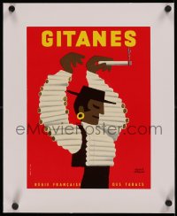 5p0095 GITANES linen 10x13 French advertising poster 1960 Herve Morvan art of man made of cigarettes!