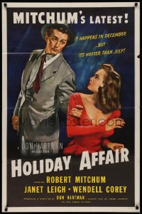 5s0139 HOLIDAY AFFAIR 1sh 1950 great Mario Zamparelli art of Robert Mitchum grabbing Janet Leigh!