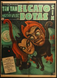 5s0116 EL GATO SIN BOTAS Mexican poster 1957 Cabral art of Tin-Tan & Valdez as cats, ultra-rare!