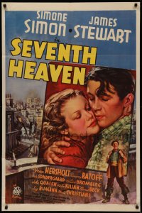 5s0150 SEVENTH HEAVEN 1sh 1937 Joseph A. Maturo art of James Stewart & sexy Simone Simon, rare!