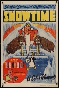 5s0153 SNOWTIME 1sh 1938 Ub Iwerks cartoon, great art of Jack Frost with walruses & penguin, rare!