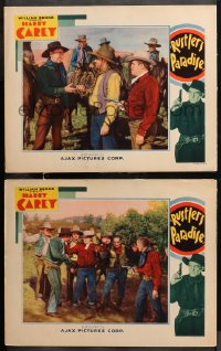 5t0772 RUSTLER'S PARADISE 2 LCs 1935 great images of western cowboy Harry Carey in action!